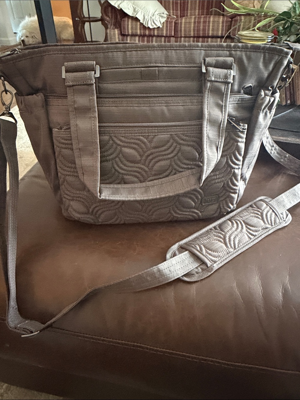 lug Quilted Shoulder Bag in Taupe Brown